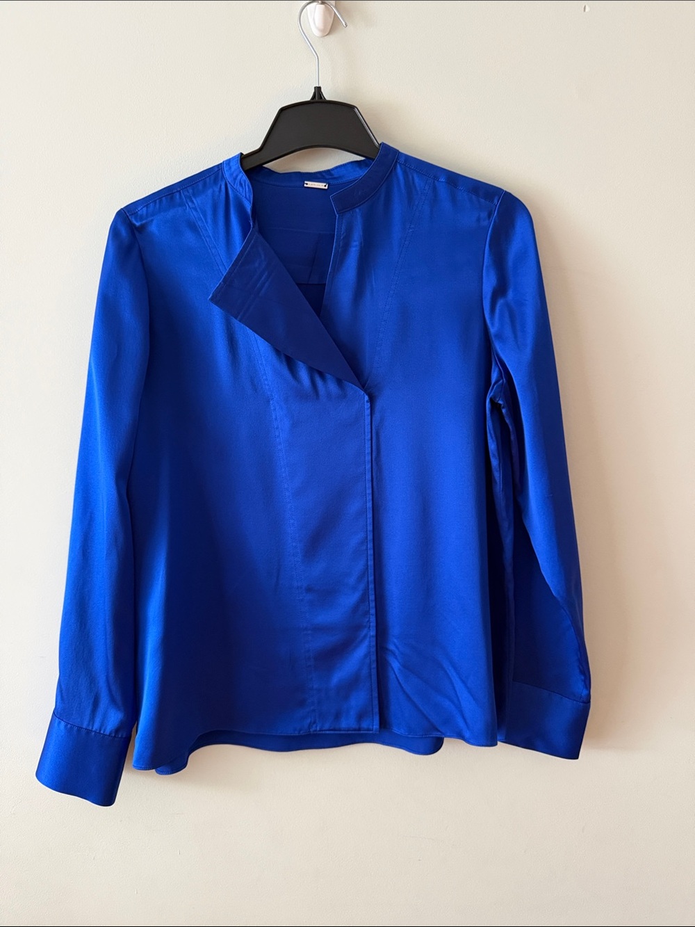 Elie Tahari Cobalt Blue Assymetric Collar Silk Blouse